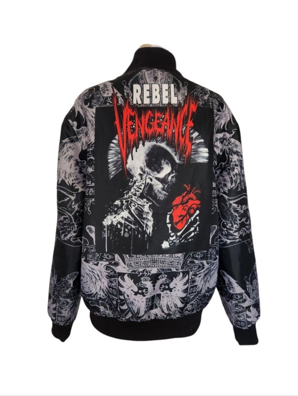Rebel Vengeance Bomber Track Jacket Size Med Skull Mohawk Punk Goth